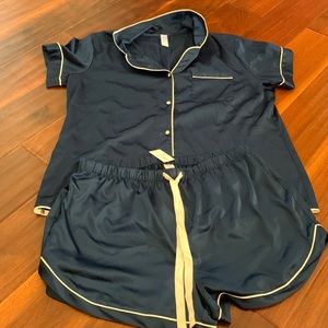 Blue satin short set pjs